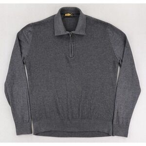 ZILLI Sweater Mens Large Gray 1/4 Zip Waffle Knit Pullover Italy Cotton Blend